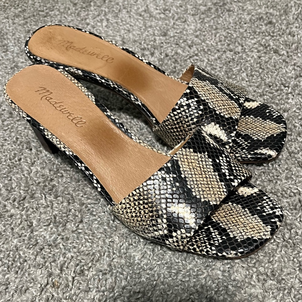 Madewell Black and Cream Snakeskin Mules